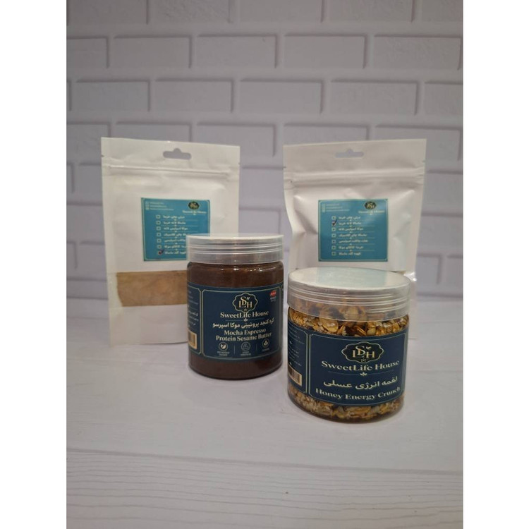 پک انرژی و تمرکز کاری Sweetlife House (گلد کافی ماسالا + ماسالا دیت لاته + کره کنجد موکا + لقمه عسلی)